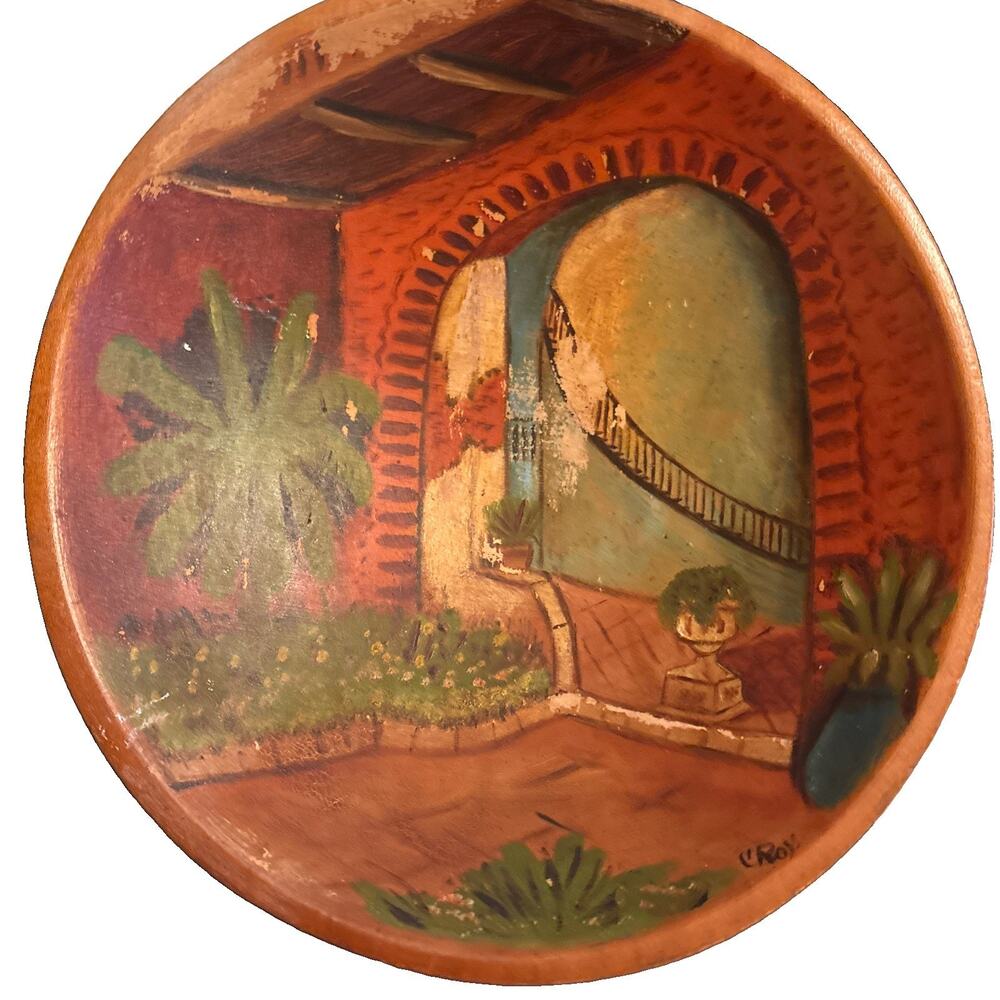Wooden Dough Bowl Munising Off-Round Maple Hand Painted 11.5”